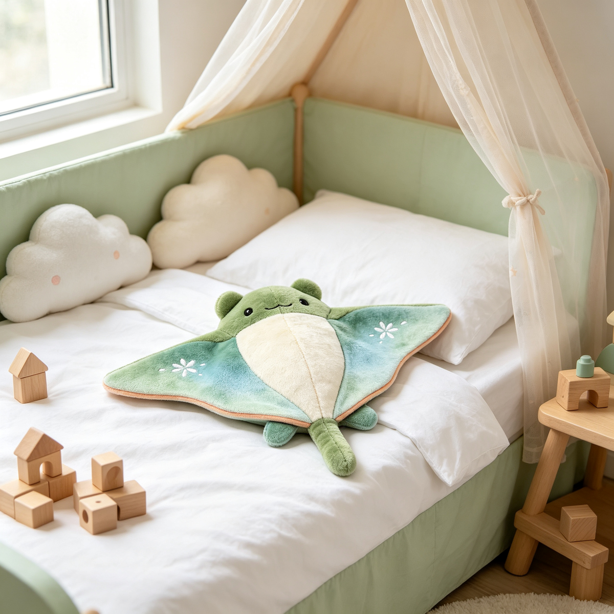 Green Floral Manta Ray Plush Toy