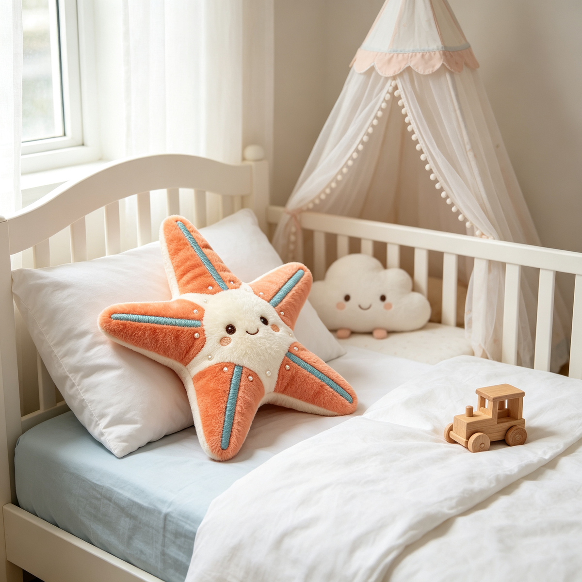 Smiling Peach Starfish Plush Toy