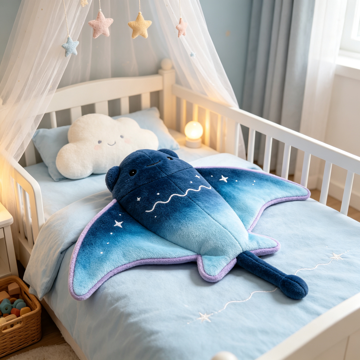 Gradient Blue Manta Ray Plush Toy