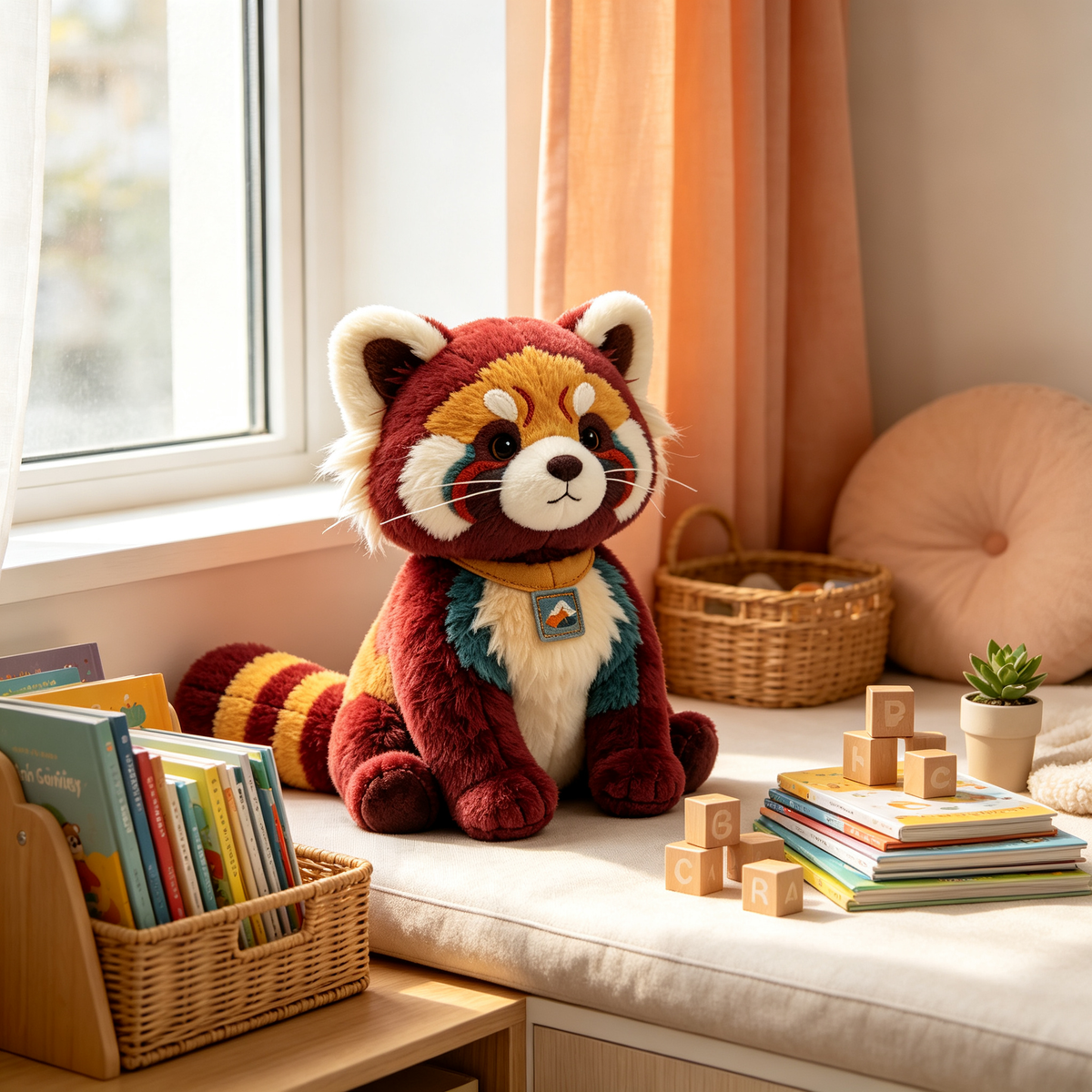 Vintage Patchwork Red Panda Plush Toy