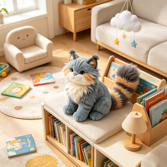 Fluffy Grey Longhair Cat Plush Toy