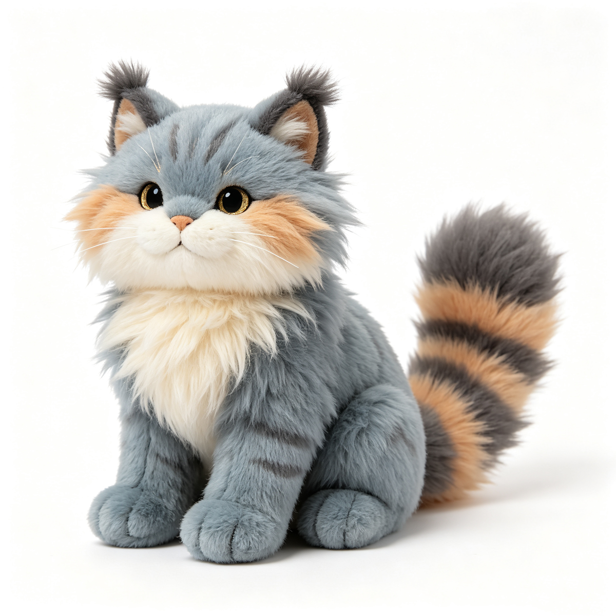 Fluffy Grey Longhair Cat Plush Toy